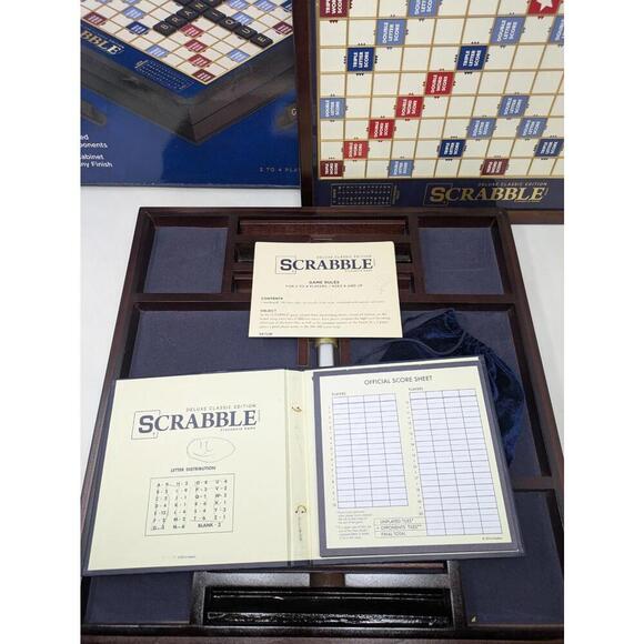 Deluxe Classic Edition Scrabble Game Rotating Turntable Wood Board Complete - Picture 4 of 5